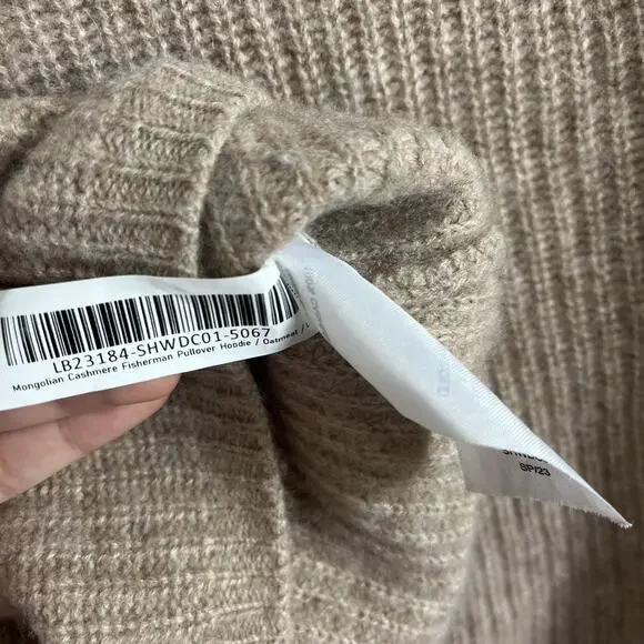 Quince Women's Size L Oatmeal Mongolian Cashmere Fisherman Pullover Hoodie - Picture 8 of 9